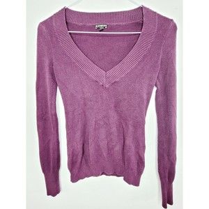 Express Long Sleeved Top Purple VNeck Small Gathered Hem & Sleeves S